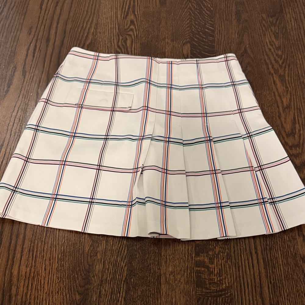 Tory Sport White Plaid Pleated Skirt with Multicolor Lines
